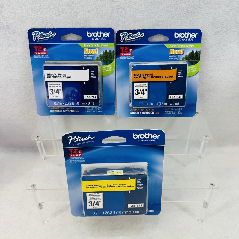 New 3 Brother P-Touch 3/4” Laminated Indoor/Outdoor Tape White, Yellow, Orange